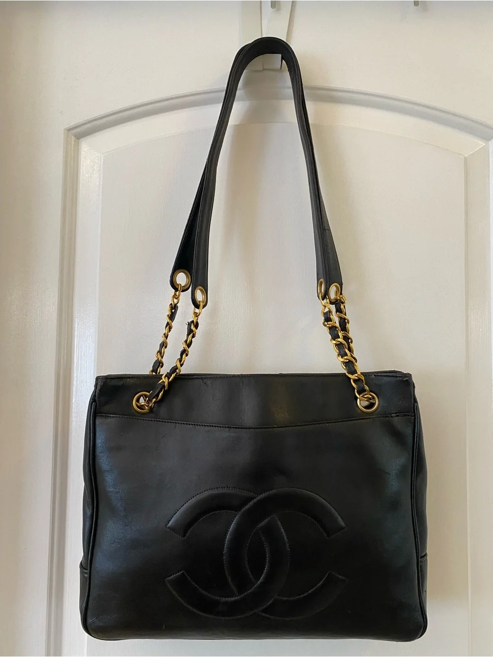 CHANEL Timeless CC Tote in Black Lambskin Leather with 24k gold-plated hardware